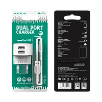 Сетевое З/У Borofone BA23A 2USB 2.4A с кабелем microUSB белый (1/36/144)