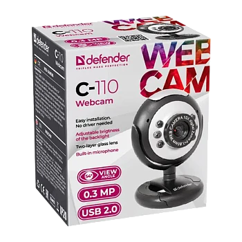 Веб-камера Defender C-110 CMOS 640x480 0.3Мп USB+Jack 3.5мм черный (1/50) 