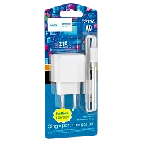 Сетевое З/У HOCO CS11A 1USB 2.1A с кабелем microUSB белый (1/28/168)