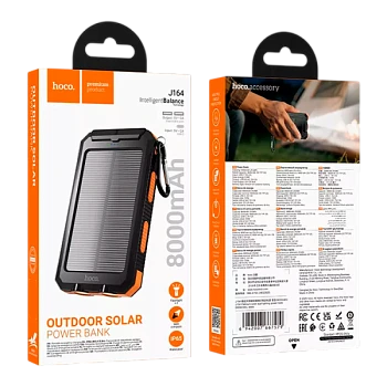Внешний аккумулятор HOCO J164 8000mAh 2USB+Type-C солнечная батарея с фонариком черный (1/44)