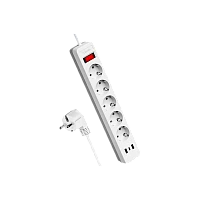 Сетевой фильтр Космос 5р.С/З 10A 3.0м 2USB ПВС 3x0.75мм² с выкл. белый (1/20)