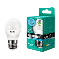 Лампа светодиодная Camelion G45 E27 10W 4500К 170-265V шар матовая (1/10/100)