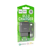 Сетевое З/У HOCO C72Q 1USB 2.4A 18W QC3.0 с кабелем Type-C черный (1/30/180)