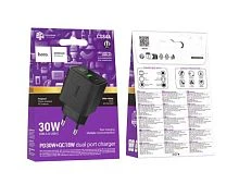 Сетевое З/У HOCO CS84A 1USB+1Type-C 3.0A 18W PD,QC дисплей черный (1/18/180)