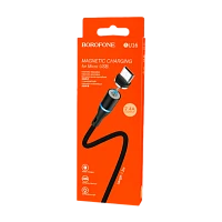 Кабель Borofone BU16 USB (m)-microUSB (m) 1м 2.4A ткань магнит черный (1/63/252)