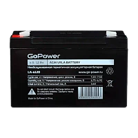 Аккумулятор свинцово-кислотный GoPower LA-6120 6V 12Ah T2/ F2 в картонной упаковке