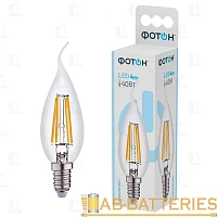 Лампа светодиодная филамент Фотон BXS E14 4W 4000К 100-265V свеча на ветру (1/10/50)