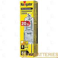 Лампа галогенная Navigator JC G4 20W 3000К 12V капсула прозрачная (1/10/200)