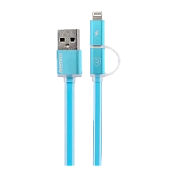 Кабель Remax RC-020t Aurora USB (m)-Lightning/microUSB (m) 1м 2.1A голубой