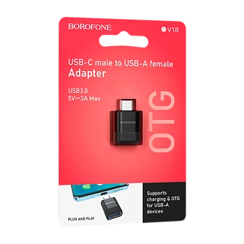 Переходник Borofone BV18 Type-C (m)-USB (f) OTG черный (1/70/420)