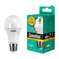 Лампа светодиодная Camelion A60 E27 7W 3000К 170-265V груша 60мм матовая (1/10/100)