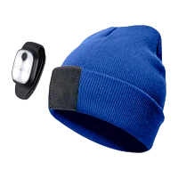 Шапка КОСМОС  со съемным фонарём-клипсой для крепления  синяя