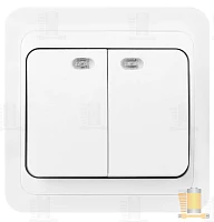 Выключатель Smartbuy 2-клавишный с индикатором 10А белый "Марс"