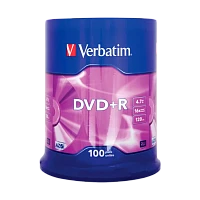 Диск DVD+R Verbatim 4.7GB 16x 100шт. cake box (100/400)