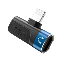 Переходник AUX Borofone BV14 Lightning (m)-Lightning (m)/Lightning (f) пластик синий (1/76/304)