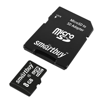 Карта памяти microSD Smartbuy 8GB Class10 10 МБ/сек с адаптером