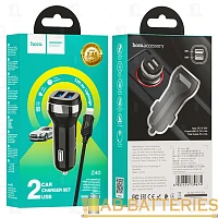 Автомобильное З/У HOCO Z40 2USB 2.4A с кабелем Lightning черный (1/12/120) 