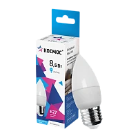 Лампа светодиодная Космос CN E27 8.5W 4500К 220V свеча матовая (1/10/80)