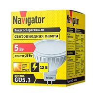 Лампа светодиодная Navigator MR16 GU5.3 1.6W 3000К 12V софит прозрачная (1/10/200)