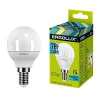 Лампа светодиодная Ergolux G45 E14 7W 4500К 172-265V шар (1/10/100)