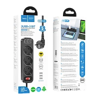 Сетевой фильтр HOCO NS2 3р.С/З 16A 1.8м 3USB черный (1/33)
