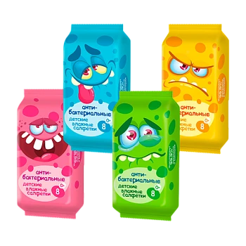 Влажные салфетки SMART Авангард 8шт. для детей антибакт. ассорти (1/54)