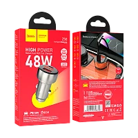 Автомобильное З/У HOCO Z50 1USB+1Type-C 48W дисплей серый (1/12/120)