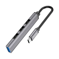 USB-Хаб HOCO HB26 4USB Type-C (m) USB3.0 серый (1/18/180)