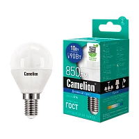 Лампа светодиодная Camelion G45 E14 10W 6500К 170-265V шар матовая (1/10/100)
