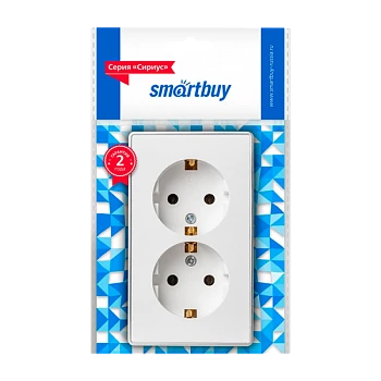 Розетка Smartbuy "Сириус" 2гн. 16A С/З пластик белый