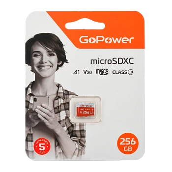 Карта памяти microSD GoPower 256GB Class10 UHS-I (U3) 100 МБ/сек V30 без адаптера