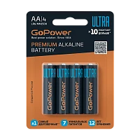 Батарейка GoPower Ультра/ULTRA LR6 AA BL4 Щелочная 1.5V (4/40/480)