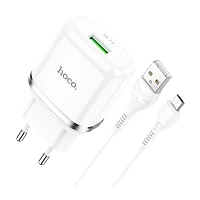 Сетевое З/У HOCO N3 1USB 3.0A 18W QC3.0 с кабелем microUSB белый (1/12/120)