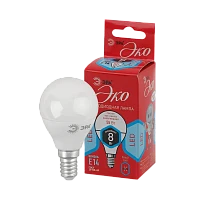 Лампа светодиодная ЭРА P45 E14 8W 4000К 220-240V шар Eco (1/10/100)