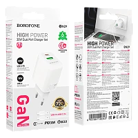 Сетевое З/У Borofone BN29 1USB+1Type-C 3.0A PD,QC GaN белый (1/32/128)