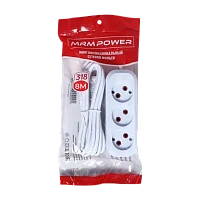 Удлинитель MRM-Power M-318 3р.С/З 10A 8.0м с выкл. белый (1/24)