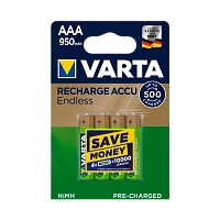Аккумулятор бытовой Varta HR03 AAA BL4 NI-MH Endless 950mAh (4/40/200)