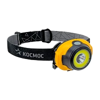 Фонарь налобный Космос H103 3W COB от батареек 3хААA 3 режима желтый (1/24/144)