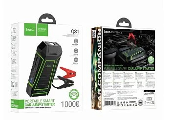 Внешний аккумулятор HOCO QS1 10000mAh 2USB/Type-C фонарик с пусковым устройством для авто черный (1/
