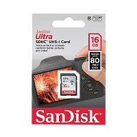 Карта памяти SD SanDisk ULTRA 16GB Class10 UHS-I (U1) 80 МБ/сек