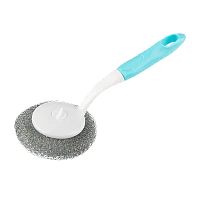 Губка для посуды Рыжий кот SM-05 240х85мм металлическая с рукояткой голубой (1/20/260)