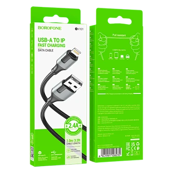 Кабель Borofone BX101 USB (m)-Lightning (m) 1м 2.4A TPE черный (1/360)