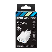 Сетевое З/У Ergolux ELX-РA03QC-C01 1USB+1Type-C 3.0A 55W PD,QC GaN белый (1/10/240)