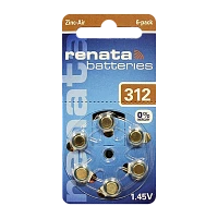 Батарейка Renata ZA312 BL6 Zinc Air 1.45V (Новая упаковка) (6/60/600/6000)