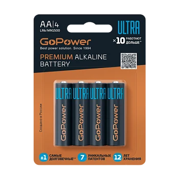 Батарейка GoPower ULTRA LR6 AA BL4 Щелочная 1.5V (4/40/480)