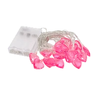 Гирлянда Космос Сердечки 3D 20LED 1.9+0.5м 2.5х1х2.3cм розовый прозрачный акрил белый теплый (1/24) 
