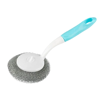 Губка для посуды Рыжий кот SM-05 240х85мм металлическая с рукояткой голубой (1/20/260)