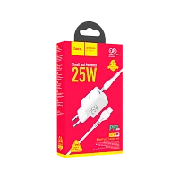 Сетевое З/У HOCO N19 Type-C 25W PD3.0 с кабелем Type-C-Type-C 60W белый (1/12/120)