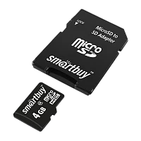 Карта памяти microSD Smartbuy 4GB Class4 4 МБ/сек с адаптером