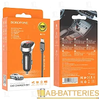 Автомобильное З/У Borofone BZ15 2USB 2.4A дисплей с кабелем Type-C черный (1/40/160)